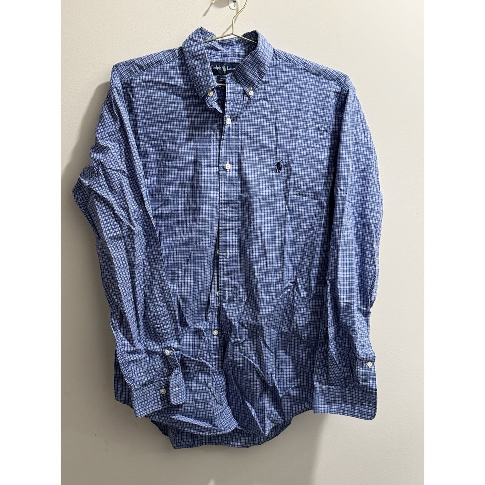 Ralph Lauren Long Sleeve Men's  Blue Plaid Button Down Pony Logo Size 15 34/35